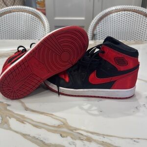 Boys Nike Air Jordan Red and Black High-Top Sneakers - size 1, like new